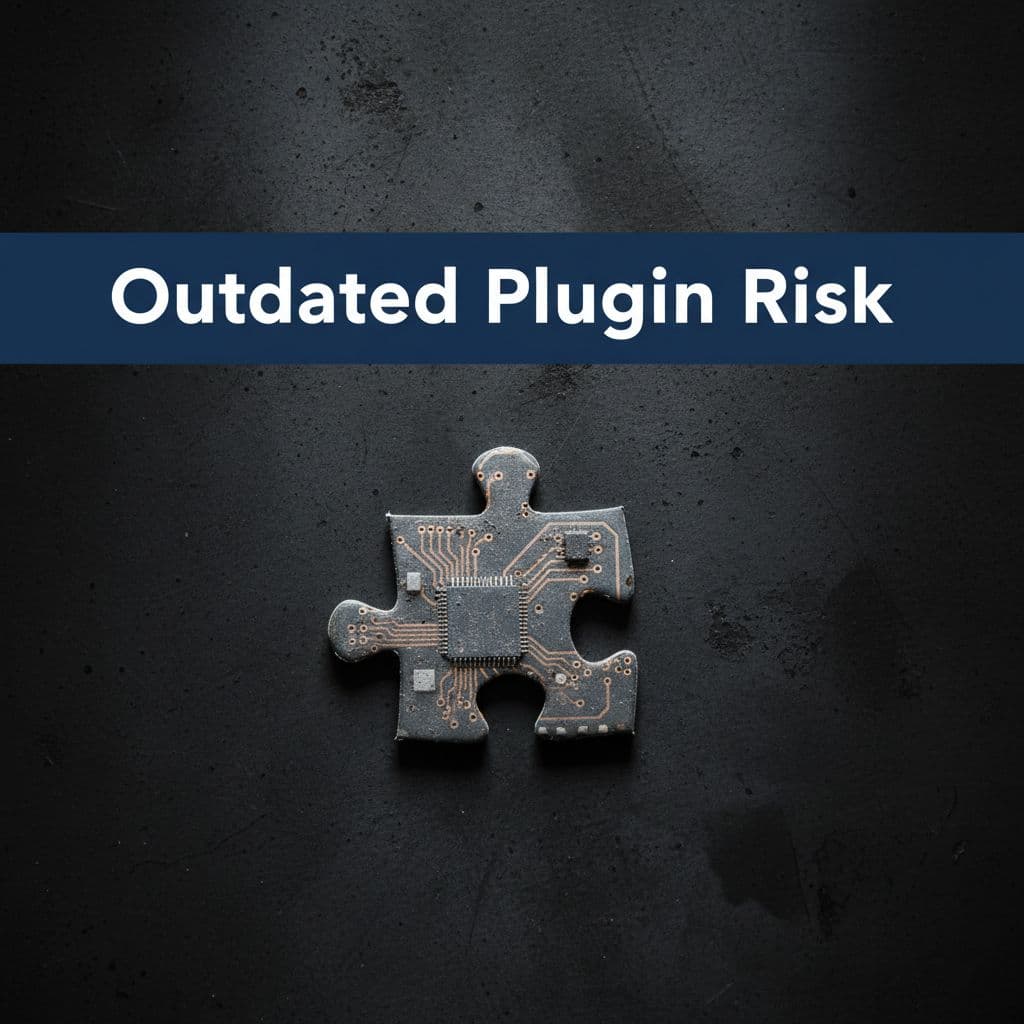 A dusty, weathered puzzle piece rests on a dark background below a blue banner warning of risk.