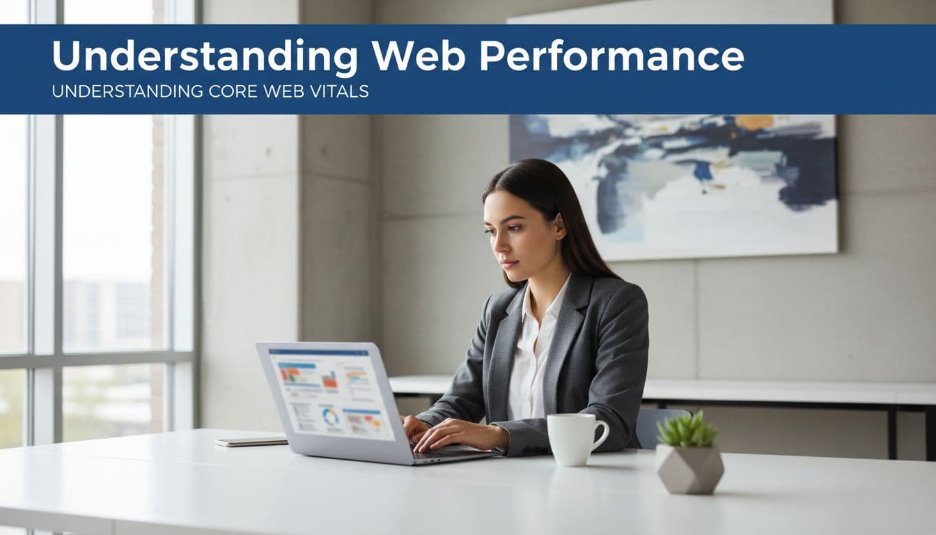Core web vitals review by a business owner checking website performance on a laptop