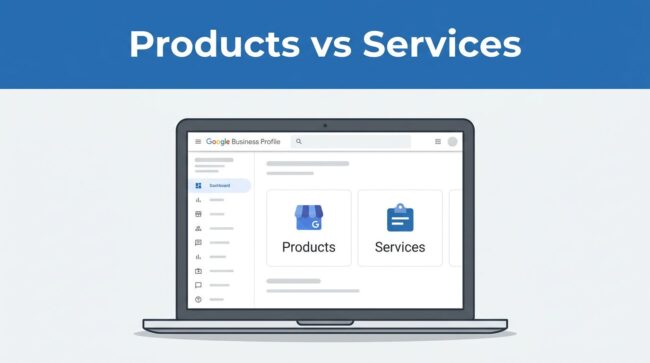 Google Business Profile Comparison Graphic Google Business Profile Products vs Services for Local SEO
