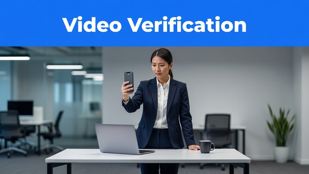Google business profile video verification on a smartphone inside a small business office