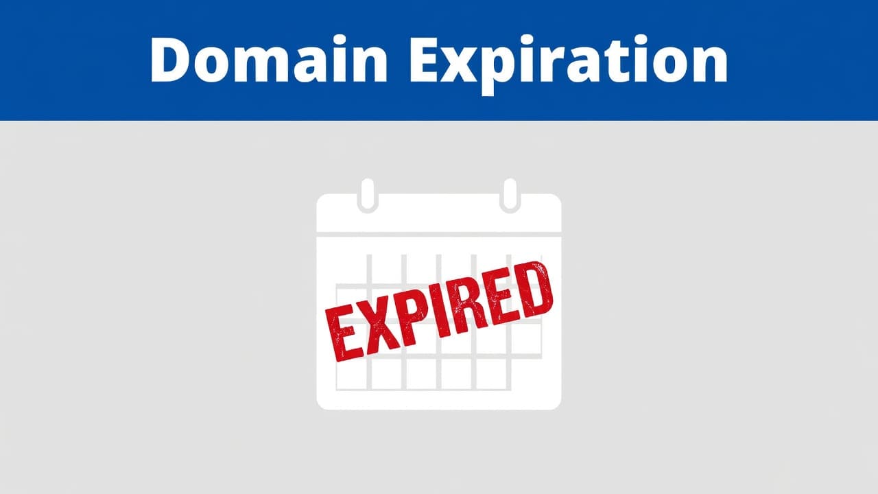 A calendar page showing domain name expiration with a red expired stamp.