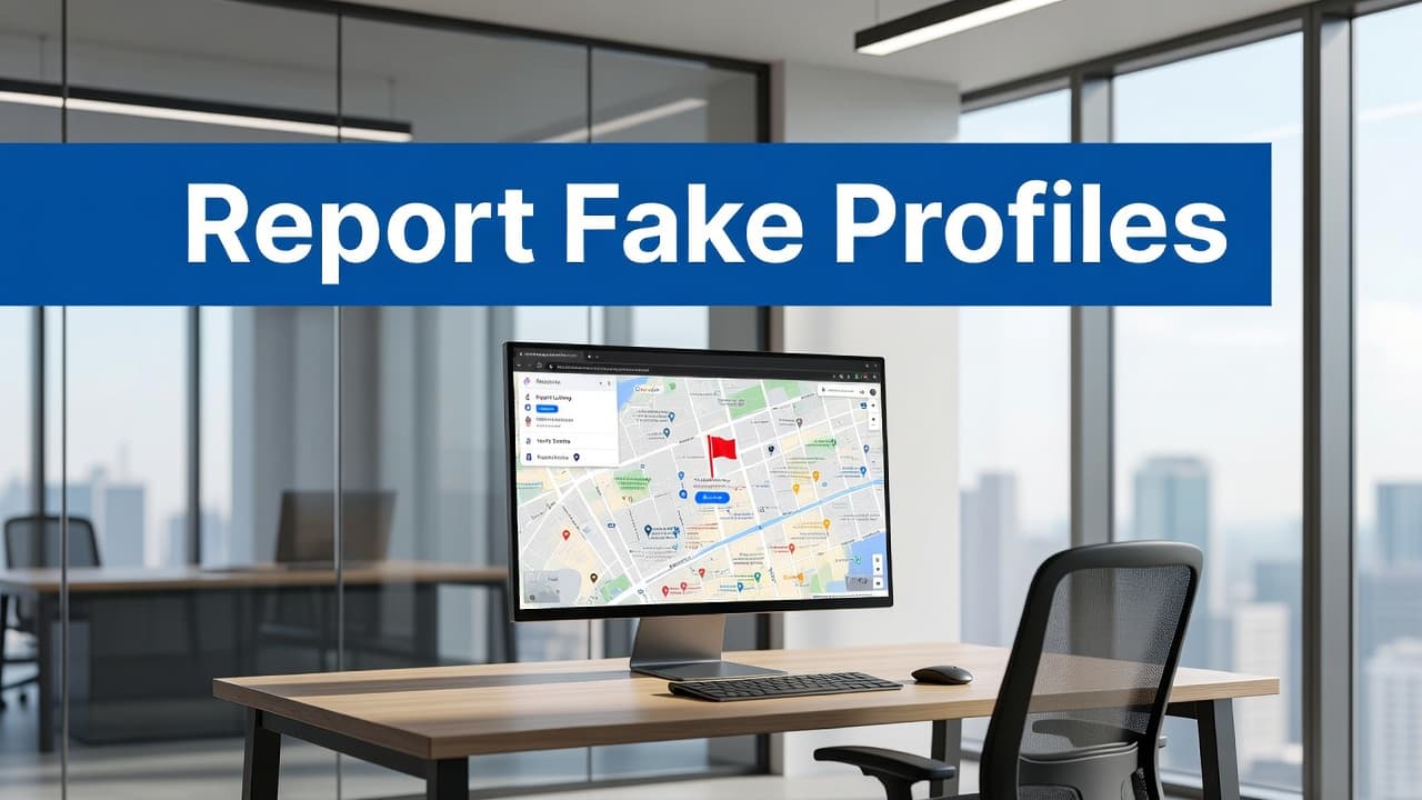 Report fake Google Business Profiles on Google Maps with a computer showing a map interface