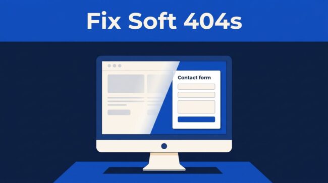 Soft 404 Repair Interface Monitor showing a service page changing into a contact form.