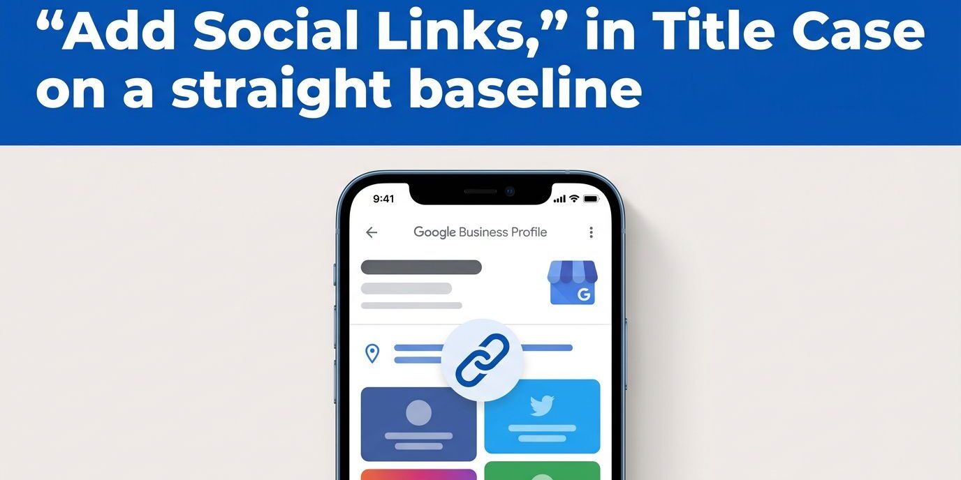 Google Profile Social Links Smartphone showing a business profile linked to colorful social media tiles.