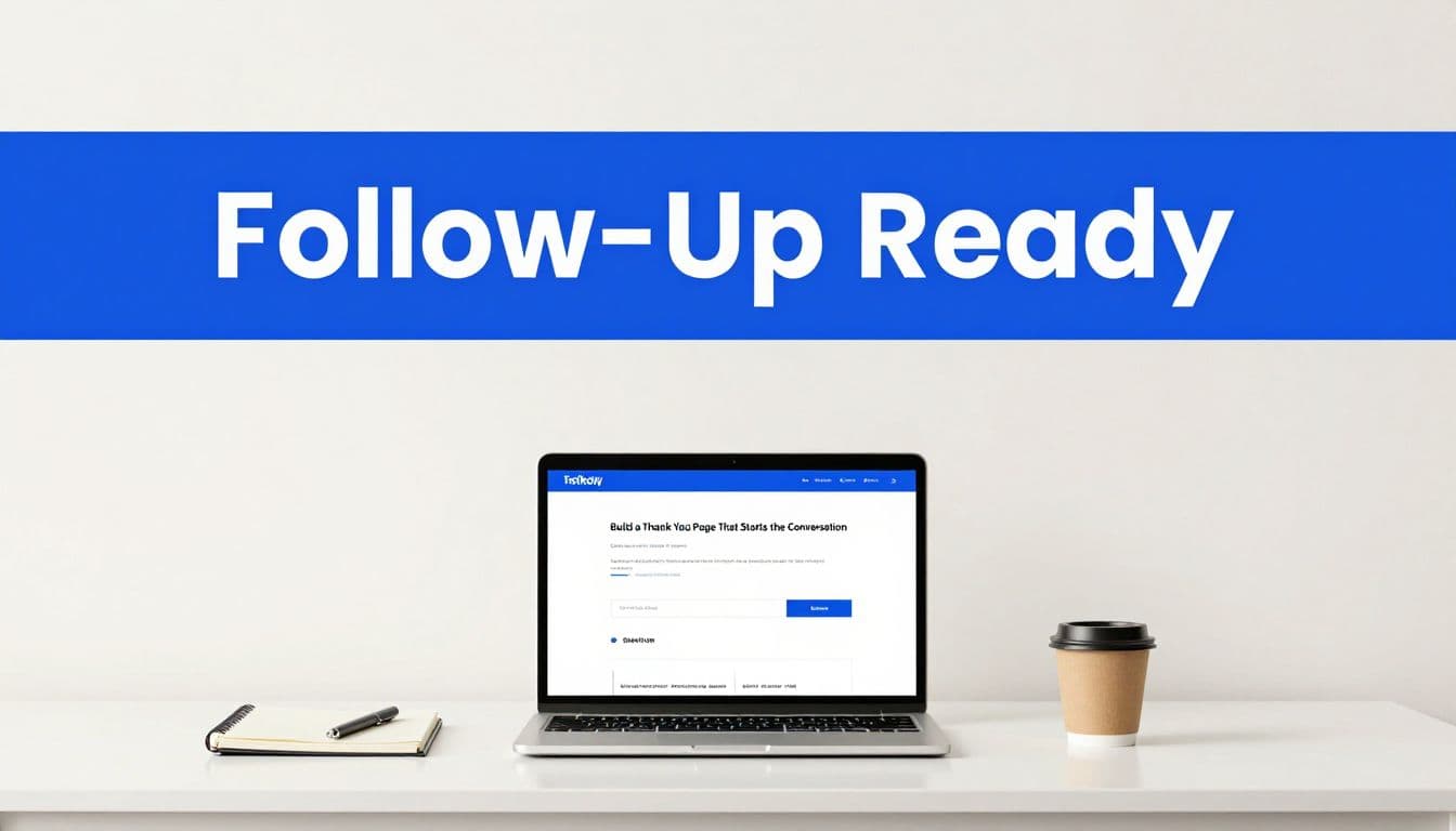 A business owner reviewing confirmation-page lead follow-up on a laptop