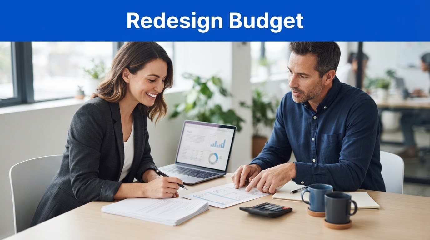 Website redesign cost meeting between a small business owner and web consultant.