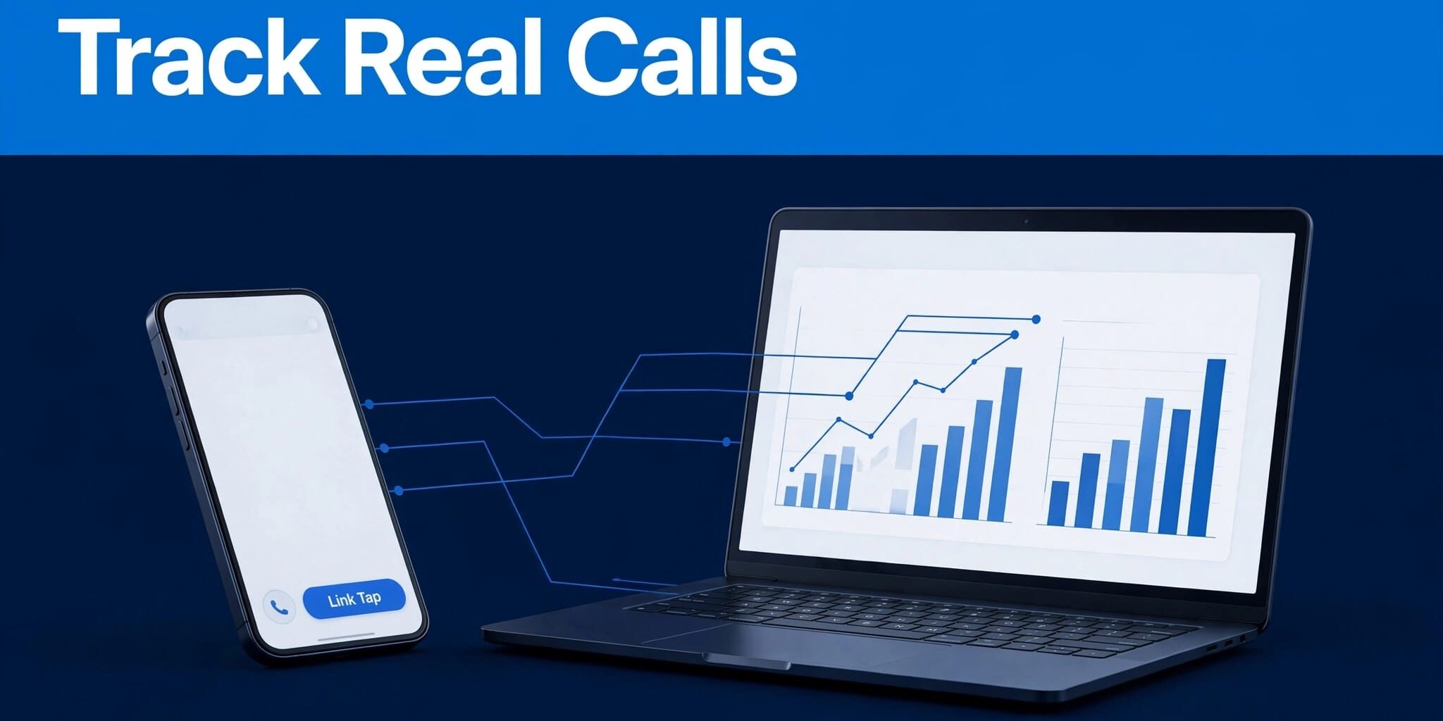 Phone Call Conversion Tracking A smartphone links to an analytics dashboard showing a verified call conversion.