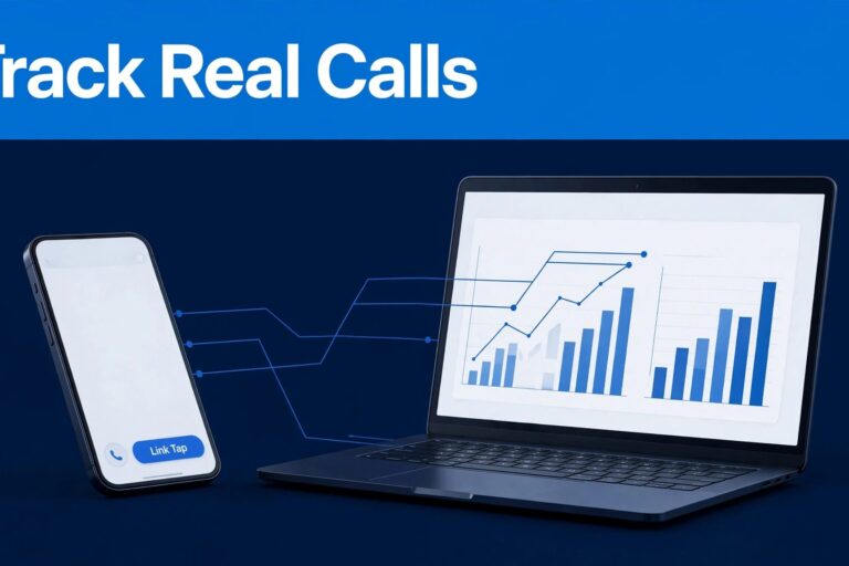 Phone Call Conversion Tracking A smartphone links to an analytics dashboard showing a verified call conversion.