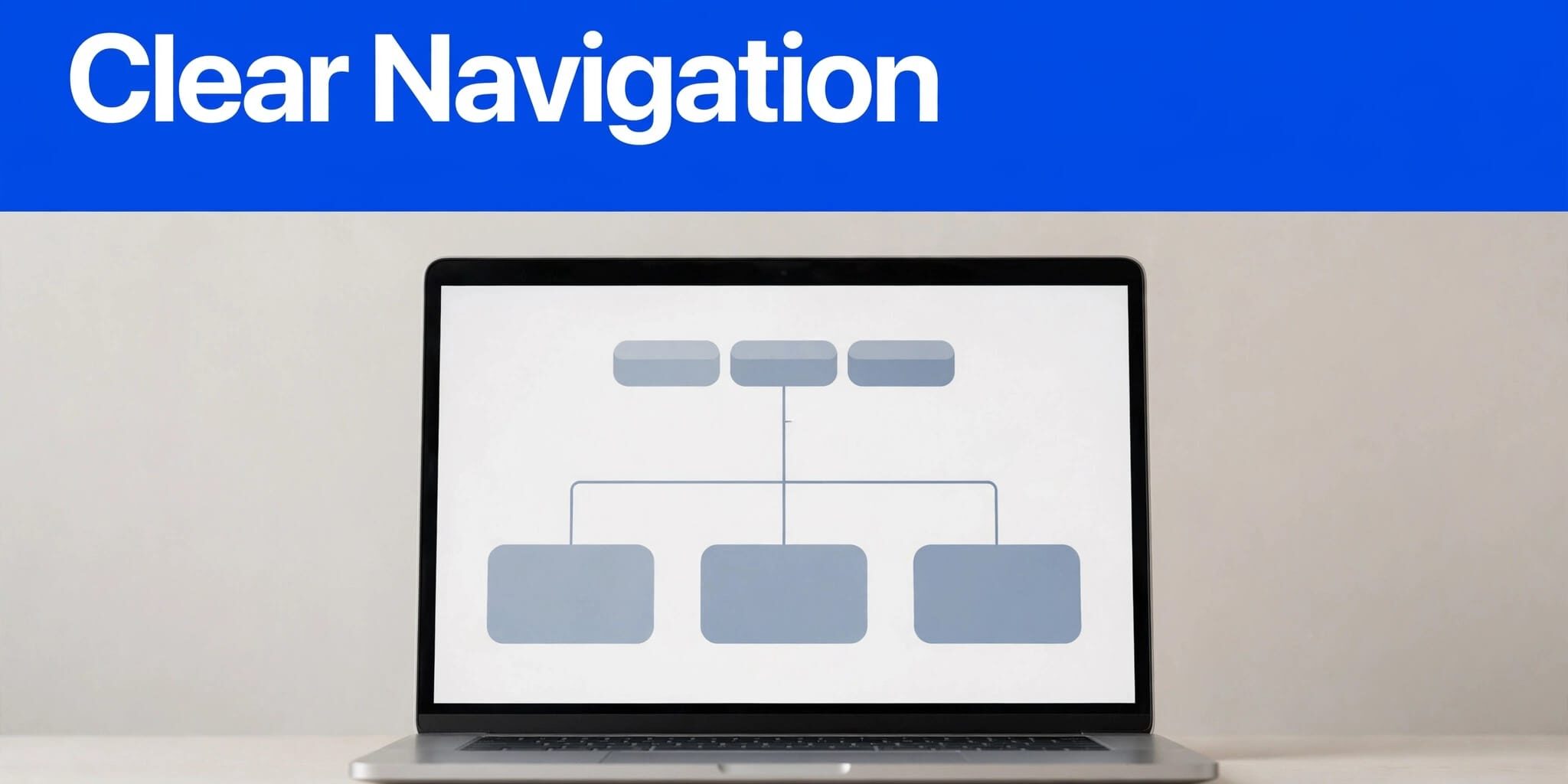 Laptop showing a clear website menu with service, proof, and contact paths.