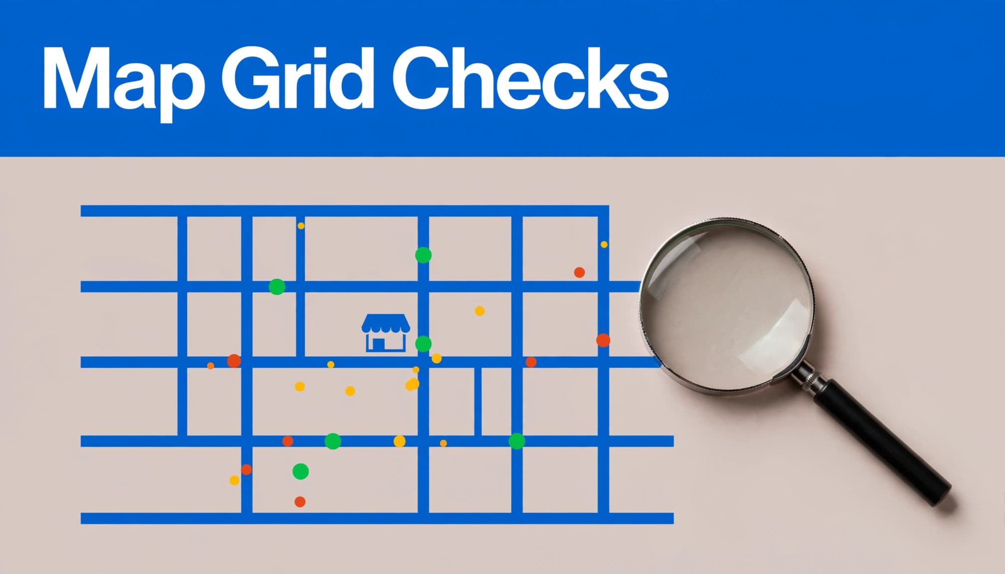 Local SEO competitor analysis map grid showing a neighborhood visibility pattern around one business location.