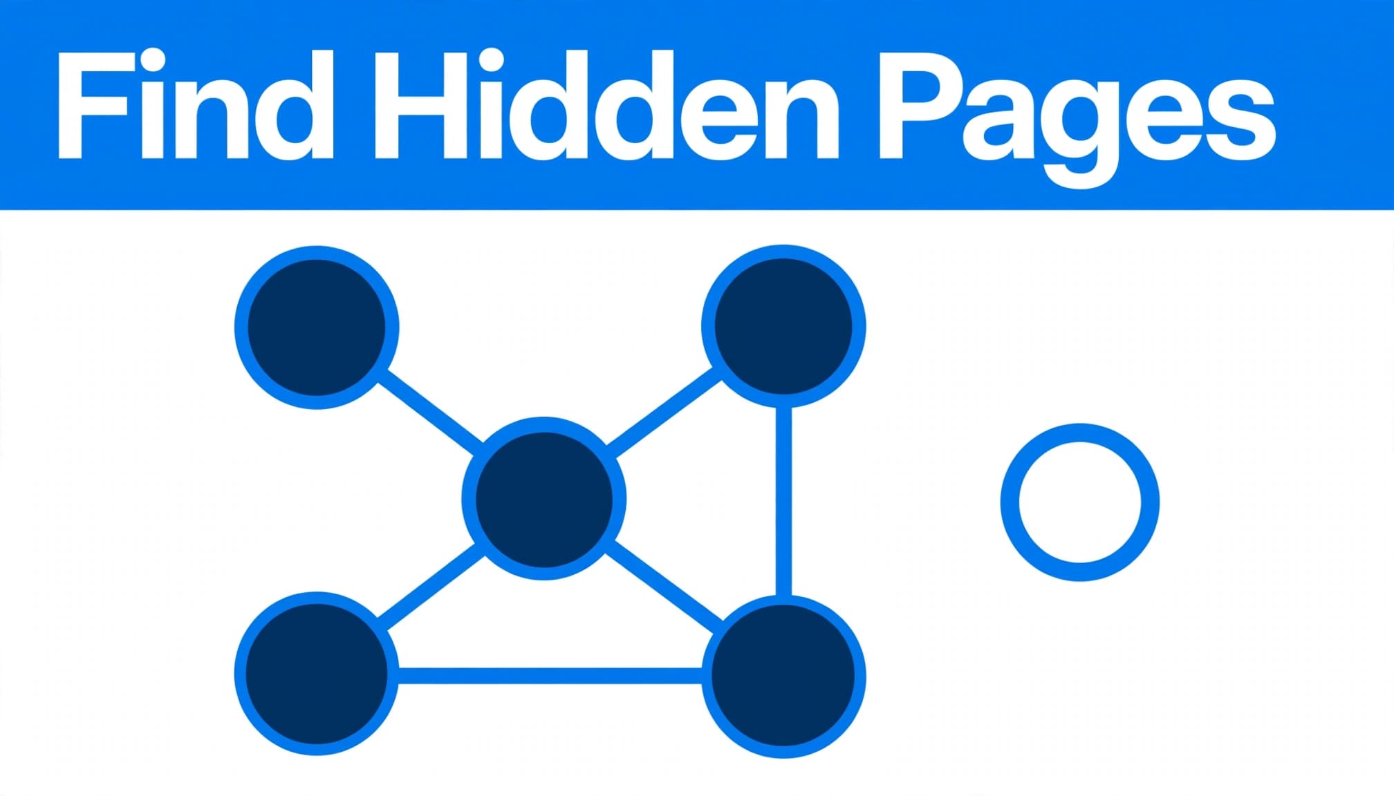 Orphan pages audit diagram showing connected webpage nodes and one isolated page beneath a blue headline band.