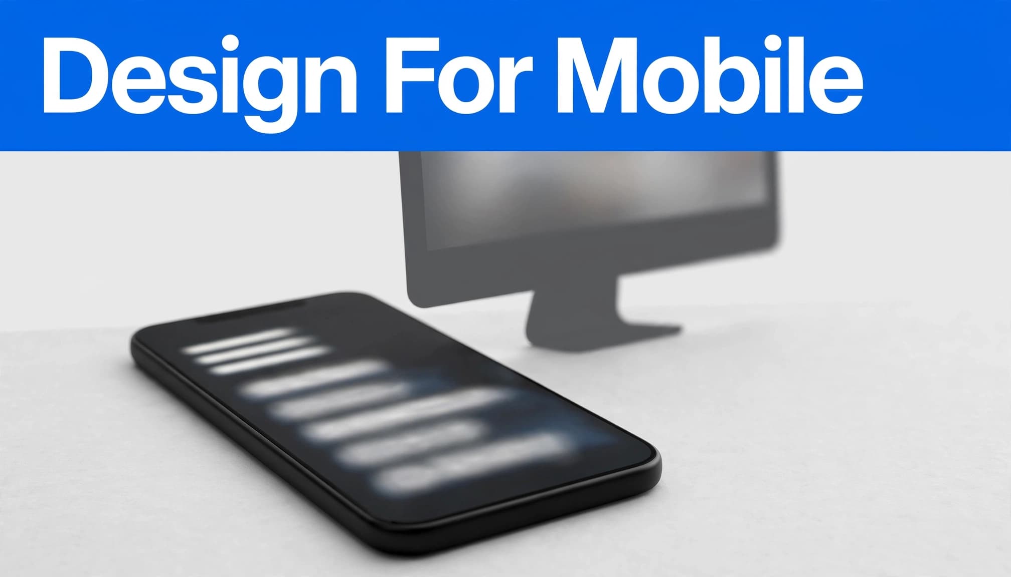 A smartphone displaying a website navigation structure menu beside a desktop silhouette under a blue header.