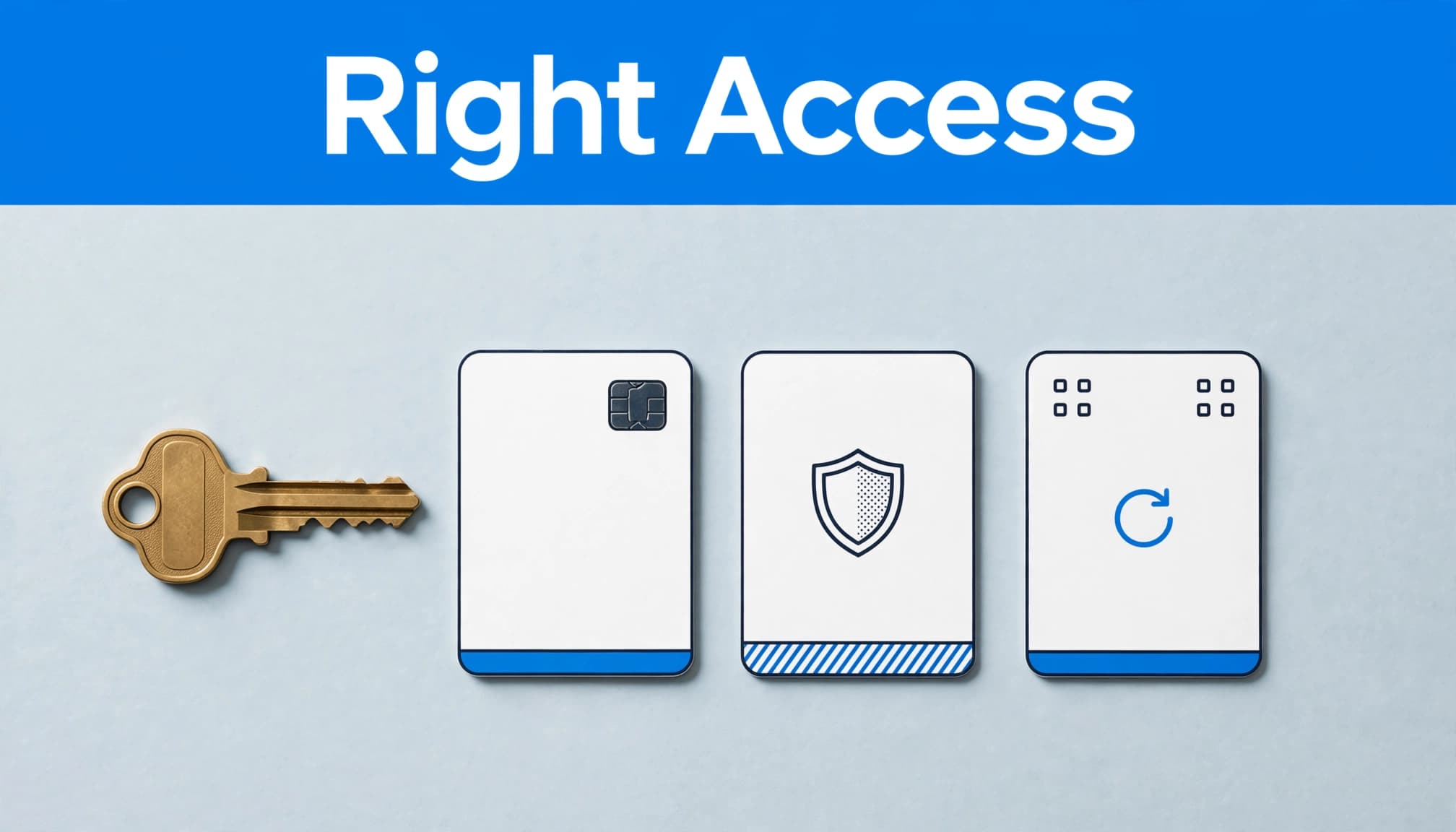 WordPress user roles represented by a brass key and three distinct access cards.