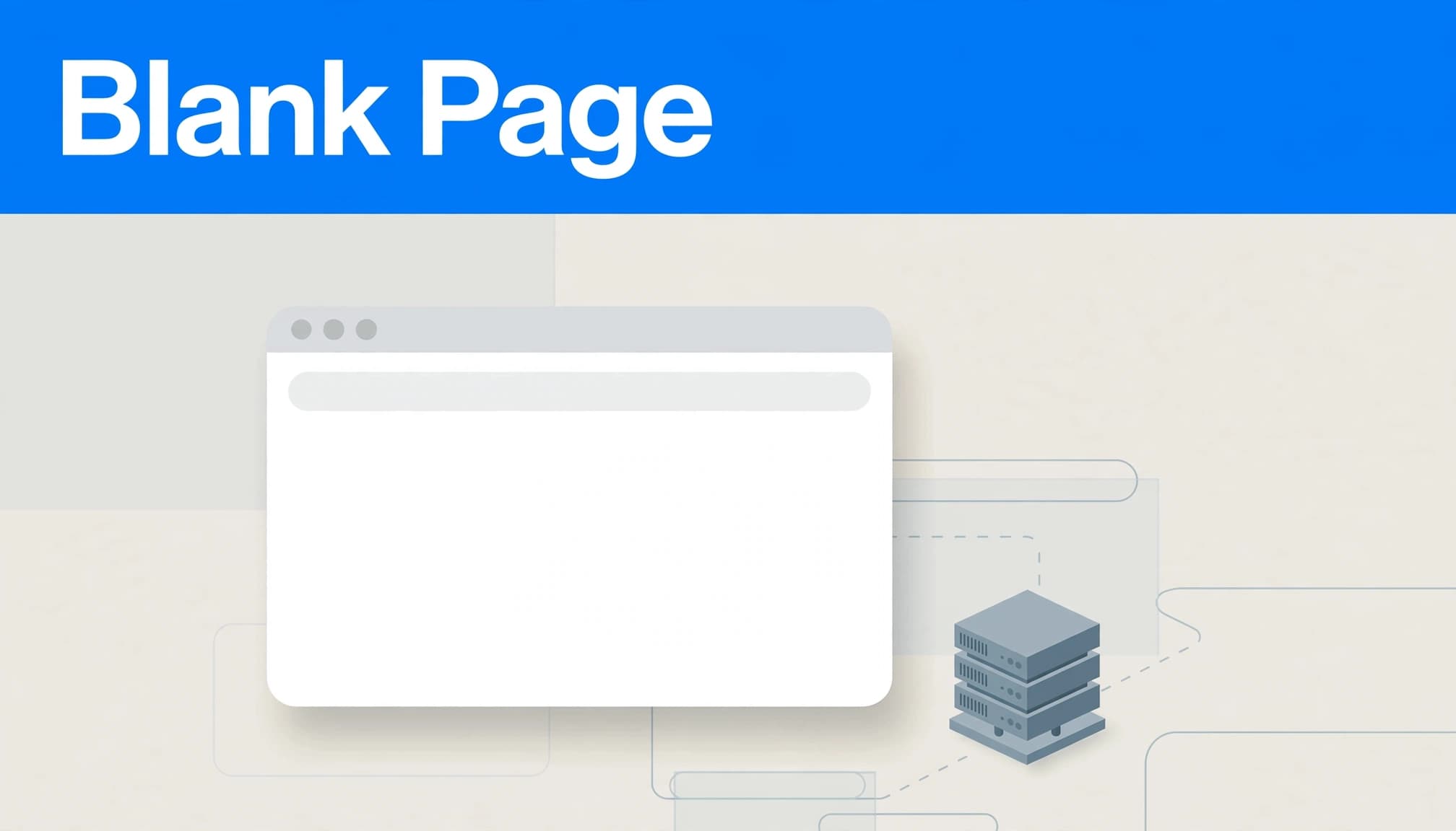 WordPress white screen illustrated as a blank browser window beside a server